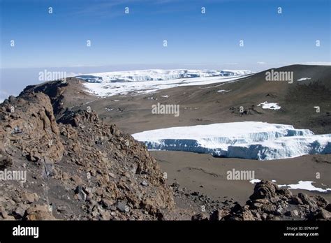 Furtwangler glacier and Northern Icefield view from the scree west of the summit Kilimanjaro ...