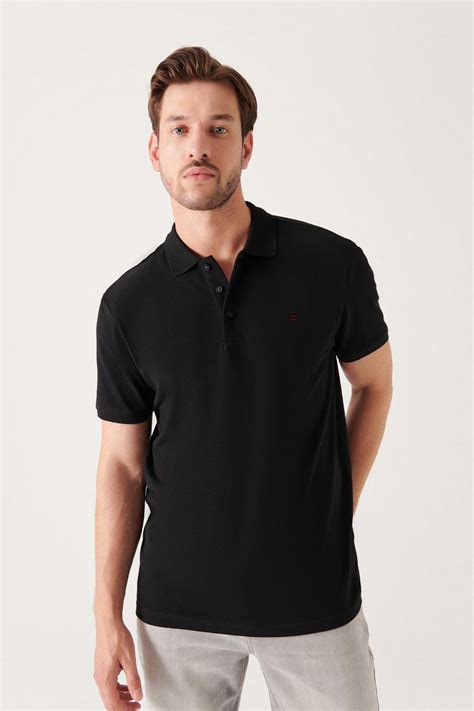 Siyah Pamuk Serin Tutan Regular Fit Polo Yaka T Shirt