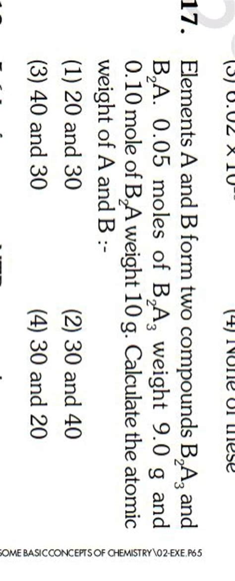 Elements A And B Form Two Compounds B A And B A Moles Of B