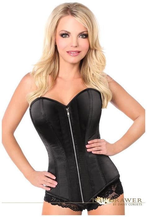 Top Drawer Black Satin Steel Boned Corset