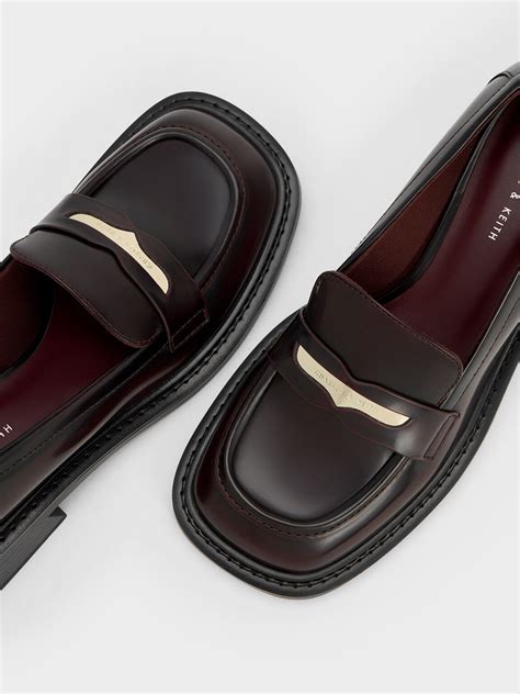 Burgundy Metallic Penny Tab Loafers Charles And Keith Ph