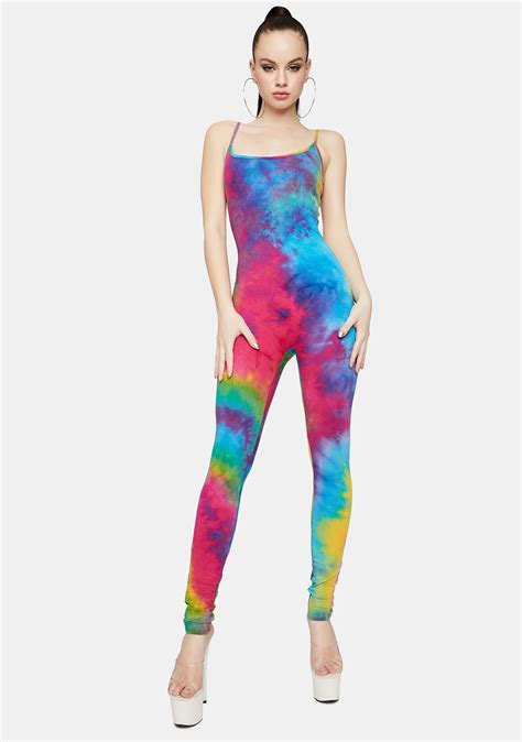 Tie Dye Spaghetti Strap Spandex Jumpsuit Rainbow Dolls Kill