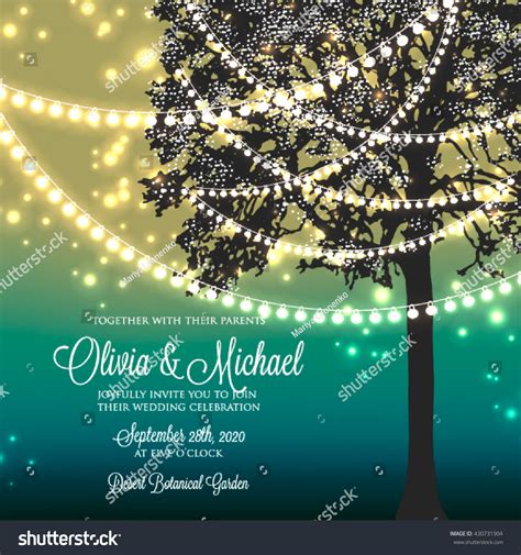 Wedding Invitation Glowing Lights On Tree Stock Vector Royalty Free 430731904