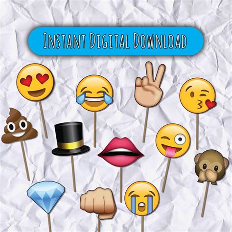 Printable Emojis Photo Booth Props Emojis 25 Emojis Digital