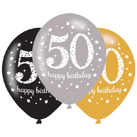 6 x 50th Birthday Balloons Black Silver Gold Party Decorations Age 50 ...