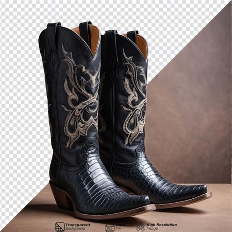 Premium PSD Pair Of Snakeskin Black Leather Cowboy Boot Isolated On