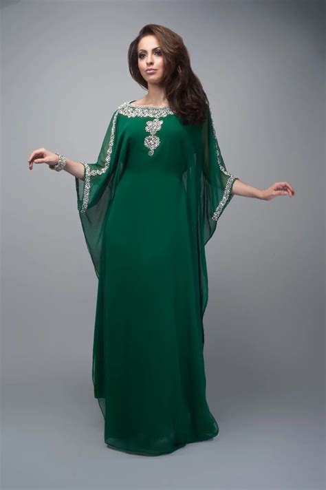 2014 Muslim Emerald Green Appliques Beaded O Neck Muslim Arabic Kaftan