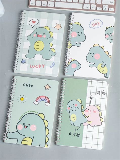 4 Piezas Cuaderno Espiral Con Estampado De Dibujos Animados SHEIN En