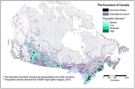 Map showing the whole ecumene of Canada. Note the ecumene database ...