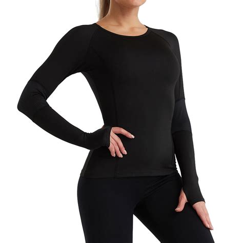 Women Workout Shirts Seamless Long Sleeve Yoga Tops With Thumb Holes