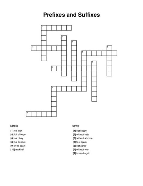 Prefixes And Suffixes Crossword Puzzle