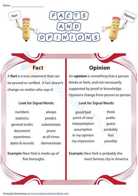 Fact And Opinion Chart Worksheet