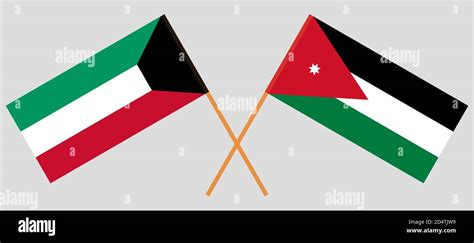 Crossed Flags Of Jordan And Kuwait Official Colors Correct Proportion Vector Illustration