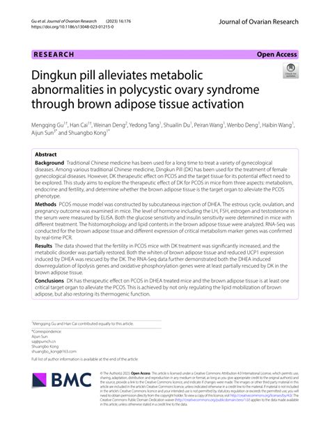 PDF Dingkun Pill Alleviates Metabolic Abnormalities In Polycystic