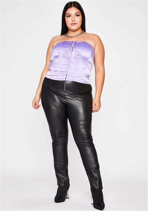 Plus Size Satin Lace Up Corset Crop Top Purple Dolls Kill