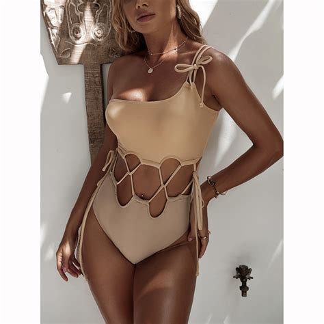 One Shoulder Bandage Swim Suit Monokini One Shoulder Swimsuit Women