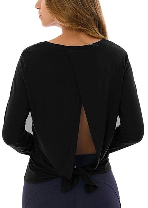 Women S Long Sleeve Shirts Open Back Yoga Tops Workout Tank Tops