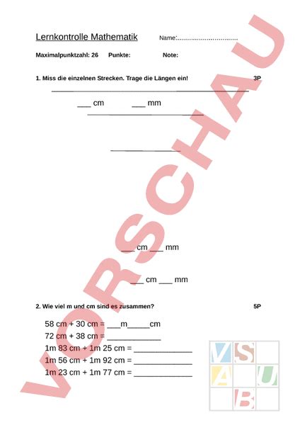 Arbeitsblatt Lernkontrolle Mathematik Mathematik Gemischte Themen