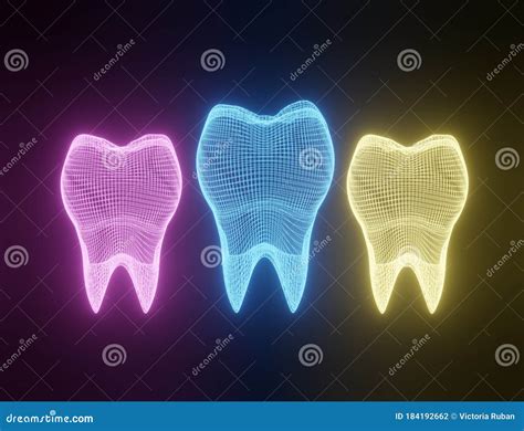 Tooth Wireframe Mesh Set Neon Grid Teeth Stock Illustration