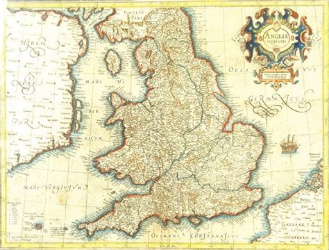 16th Century Map Of England And Wales By Mercator Maps Printed