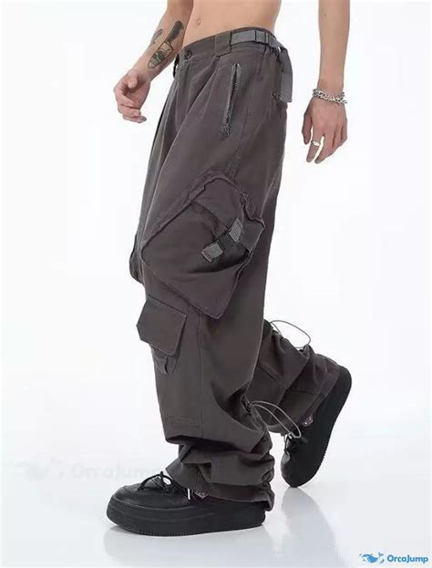 OrcaJump Wide Leg Cargo Pants With Multi Pocket Design Solid Color