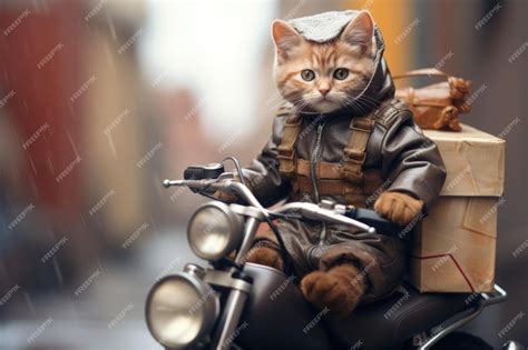 Premium Ai Image Cat Wearing Courier