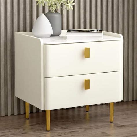 Magic Home Luxury PU Leather Nightstand Bedside Table With 2 Drawers