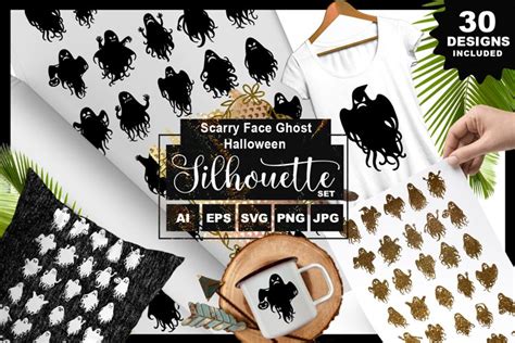 Scary Face Ghost Halloween Silhouette Pack