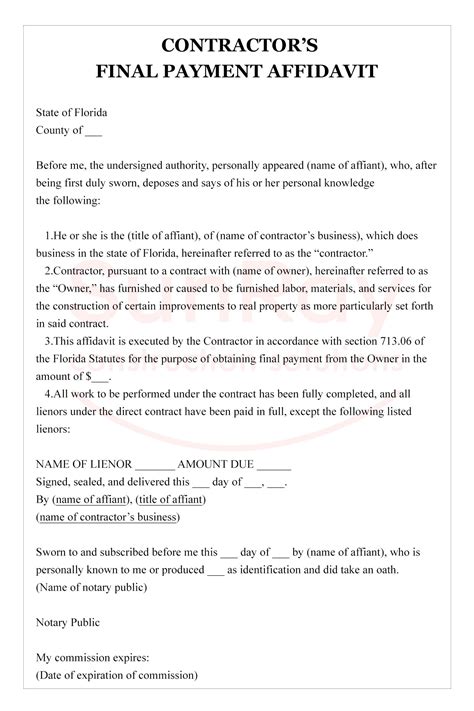 Contractor S Affidavit Of Release Of Liens Form AffidavitForm Net