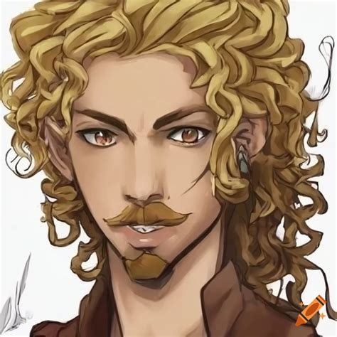 A Bisexual Human Male Dungeons And Dragons Rogue With Long Blonde Curly Hair And A Mustache On