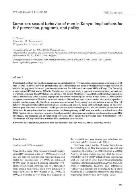 Pdf Same Sex Sexual Behavior Of Men In Kenya Implications For Hiv Prevention Programs And