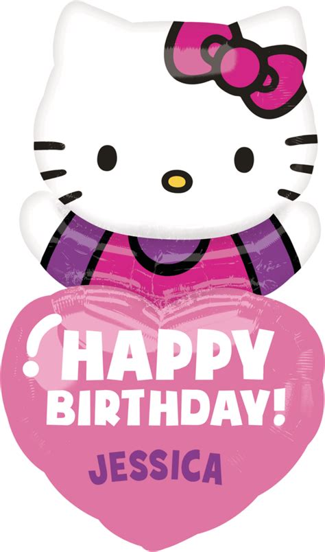 Personalized Happy Birthday Hello Kitty Heart Foil Balloon Helium Inflation Included 32 In