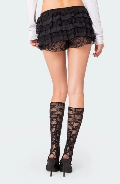 Edikted Unicorn Layered Ruffle Lace Shorts In Black Modesens