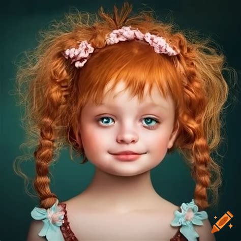 Illustration Of Cute Ginger Haired Girls With Unique Embellishments On