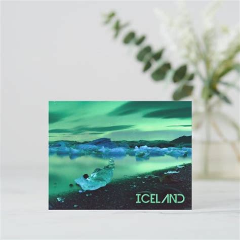 Northern Lights over Jokulsarlon lake, Iceland Postcard | Zazzle