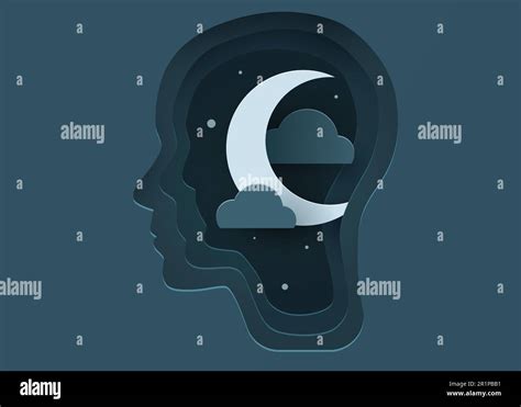 Silhouette Of A Human Head With Night Moon Concept Of Healthy Sleep