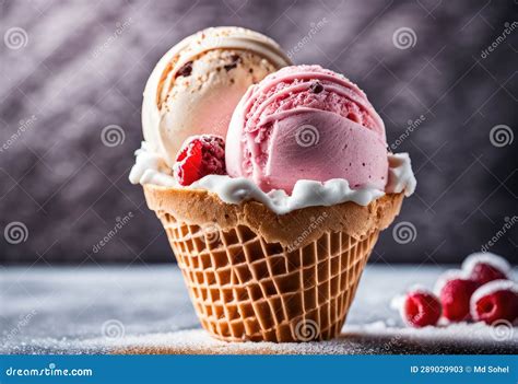 A Triple Scoop Of Neapolitan Ice Cream In A Sugar Cone Stock