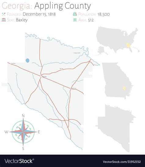 Map appling county in georgia Royalty Free Vector Image