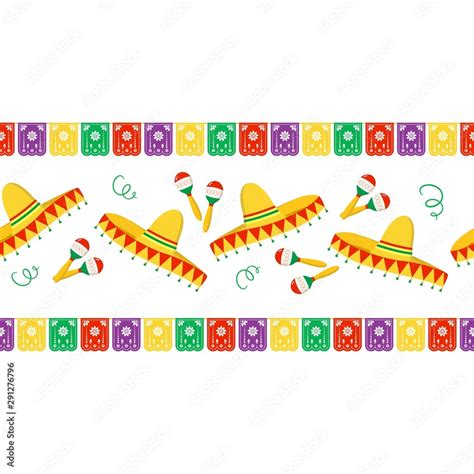 Vector Traditional Mexican Endless Border With Paper Cutting Flags