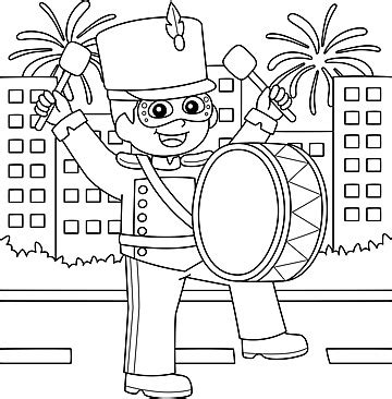 Mardi Gras Boy Playing Drums Isolated Coloring Playing Drums Drawing