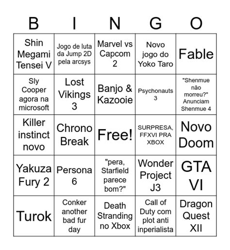 Xbox Showcase Bingo Card