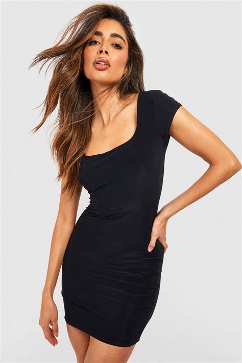 Slinky Square Neck Mini Dress Boohoo