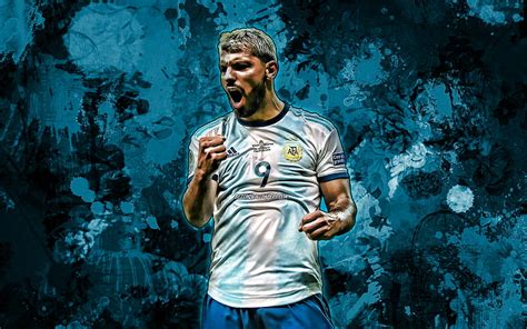 Sergio Aguero Blue Paint Splashes Argentina National Football Team