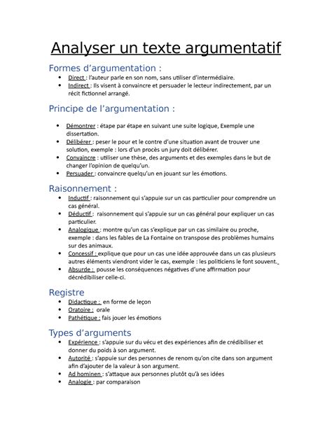 Analyser Un Texte Argumentatif Analyser Un Texte Argumentatif Formes D’argumentation Direct