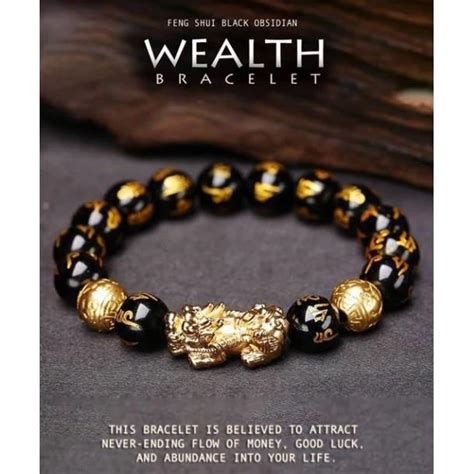 Feng Shui Black Obsidian Stones Vermiel Gold Piyao 18K Gold Filled