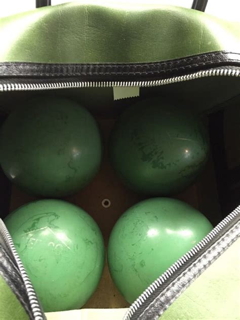 Candlepin Bowling Balls Heelco green marbled with by PriorMemories