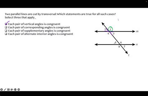 Solved Two Parallel Lines Are Cut By Transversal Which Statements