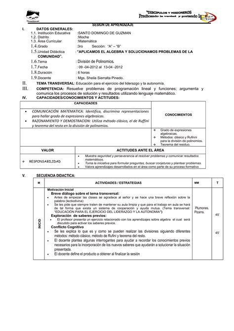 Sesion Area Matematica Nivel Secundaria Pdf