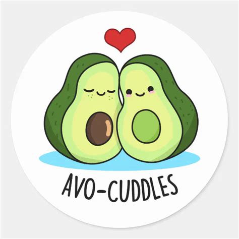 Avocuddles Funny Avocado Couple Pun Classic Round Sticker Zazzle