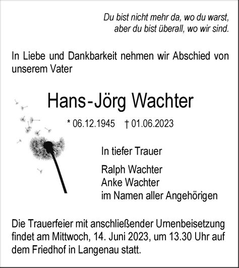 Traueranzeigen Von Hans J Rg Wachter S Dwest Presse Trauer